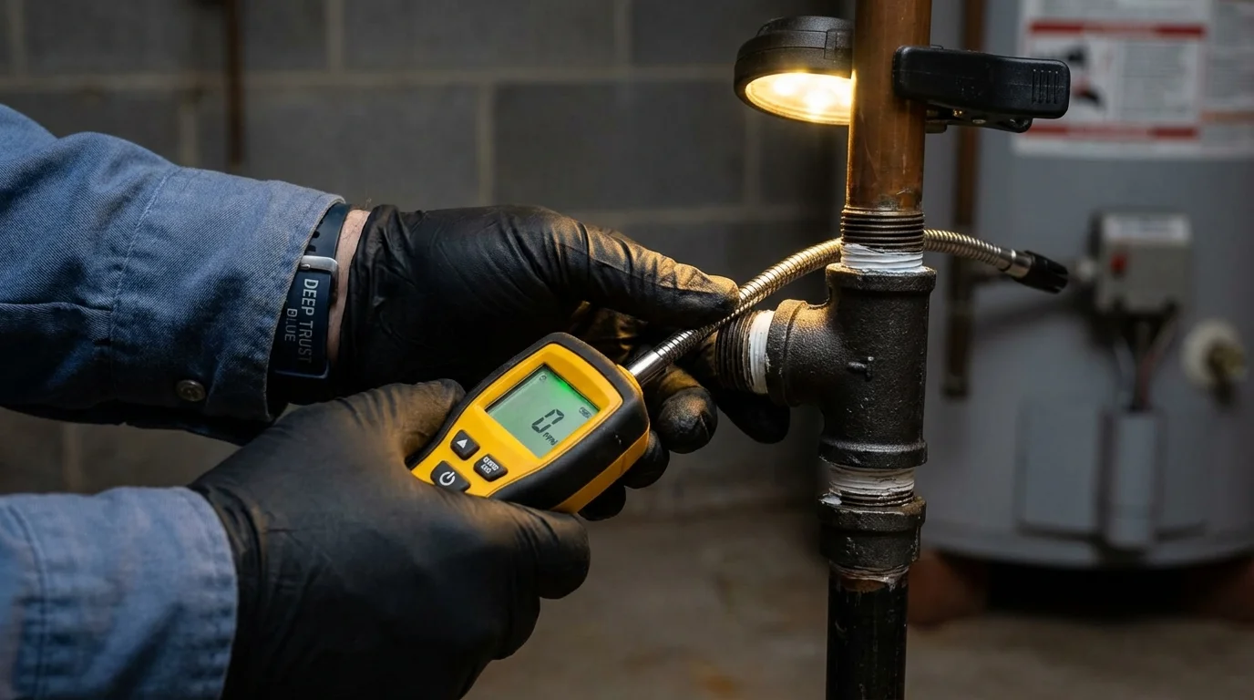 Gas leak detection with electronic sniffer by Johns Plumbing LLC in Bolton